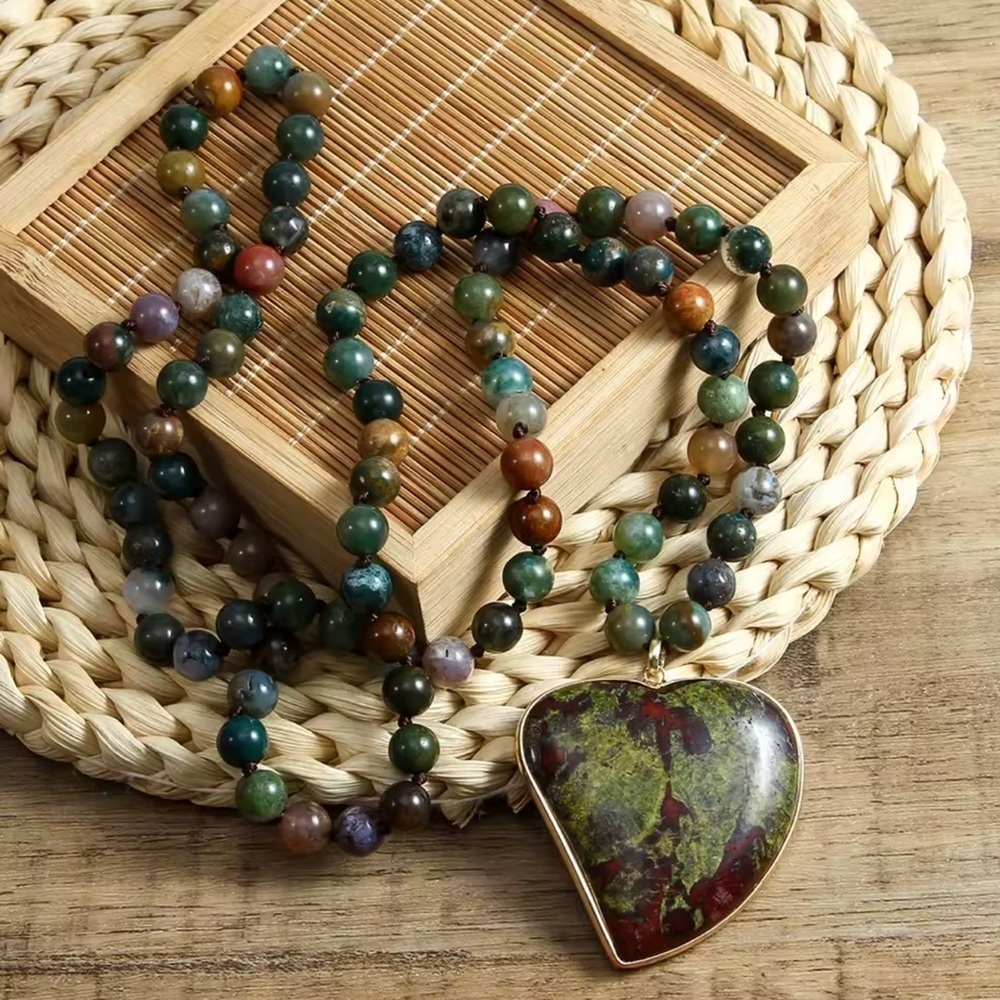 Multicolor Beaded Necklace with Heart Pendant - Picture 4 of 11
